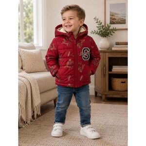 Marvel Spider-Man Toddler Boys Puffer Jacket Sherpa Lined Hooded Red Size 2T Win